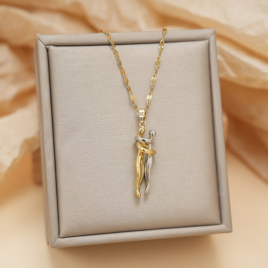 Couple Hugging Bronze Pendant Necklace